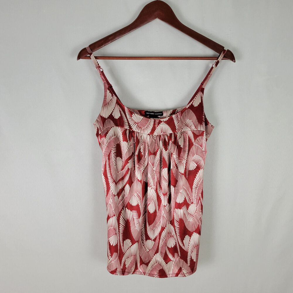 New York & Company Shirt Womens XS Red Spaghetti Strap Top Geometric Polyester